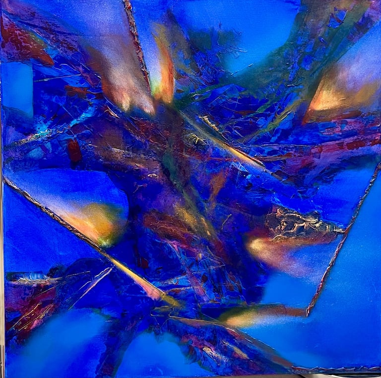 Abstract mixed media artwork exploring chromatic tension — Tensión Cromática