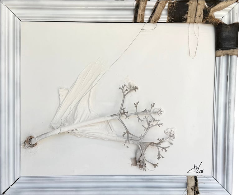 Abstract artwork exploring suspension, gravity and material resistance — Lo que no cae